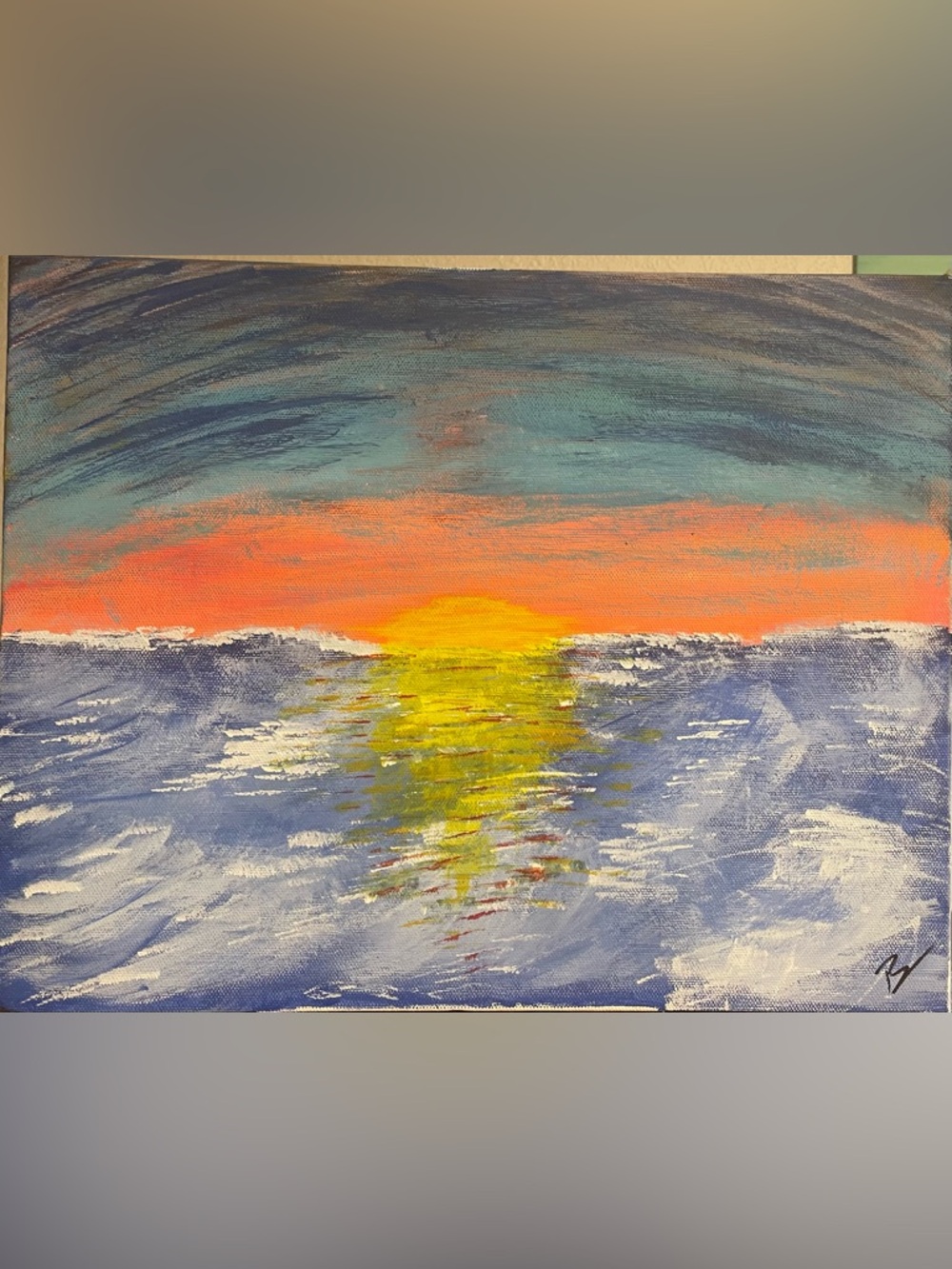 Sunrise/Sunset Reflection Abstract Acrylic Painting - 14" x 11"
